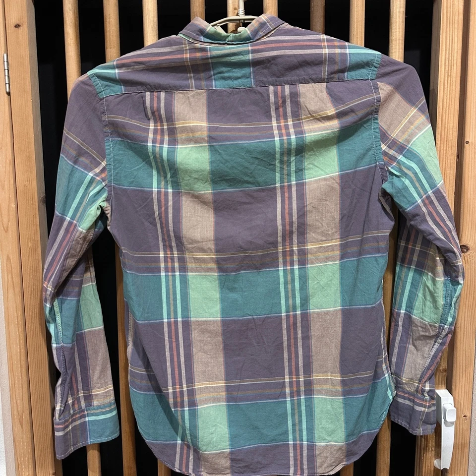 Camisa Club Monaco Calce Ajustado a Cuadros Hombres XL 100% Algodón Púrpura Verde Marrón Preppy Foto 3 de 4