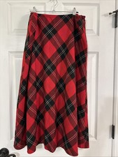 Appleseeds Womens Red Tartan Plaid Wool Blend A-Line Midi Lined Skirt Sz 18