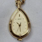 Vintage Seiko Watch Necklace Pendant Watch 1F21-5A10 Gold Color Ladies Watch