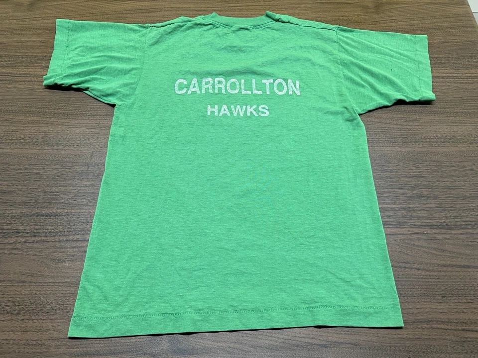 VTG 80's D.A.R.E. Men's Green T-Shirt - Carrollton Hawks, Illinois - Medium DARE - Image 4 of 4