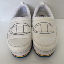 Champion Hot Stuff Platform Slippers White Rainbow Platform Size 8