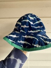 NEW Pottery Barn Kids Baby Reversible Cotton Sun Hat Whales Blue 6-12 Mths NWT