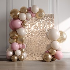 24 Pcs Shimmer Wall Backdrop Panels Square Sequin Photo Champagne Gold 4x6 Ft