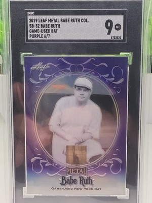 2019 Leaf Metal Babe Ruth Collection Babe Ruth Game Used Bat Purple /7 SGC 9