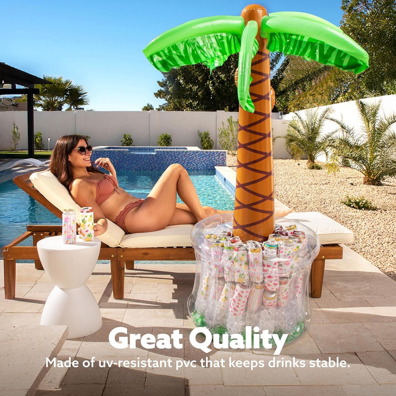 60" Inflatable Palm Tree Cooler, Beach Pool Party Decor, Tropical Drink Holder