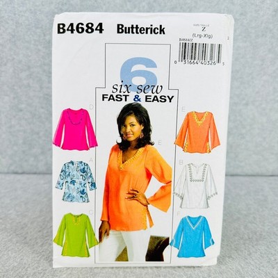 Butterick 4684 Plus size Tunic Top Pullover Long Sleeves Misses L XL Pattern
