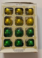 Vintage Holly Mercury Glass Christmas Ornaments 1 3/4 Pack of 12 Made In USA