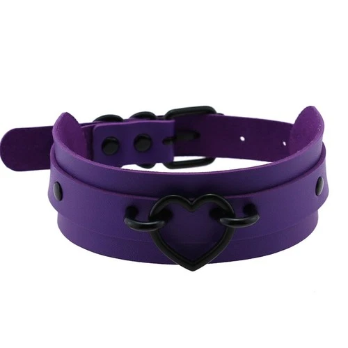 Heart Collar Purple Leather Choker Necklace Goth Punk Rock Sexy BDSM  New