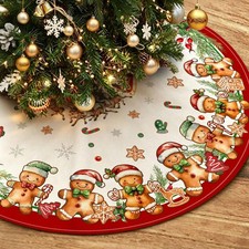 Gingerbreadman Christmas Tree Skirt 48 Inch Holiday Decor for Festive Home