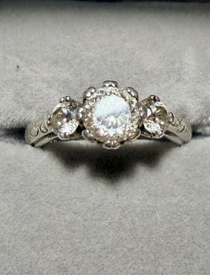 TACORI Sterling Silver 925 CZ Three Stone Engagement Style Ring Engraved Sz 7