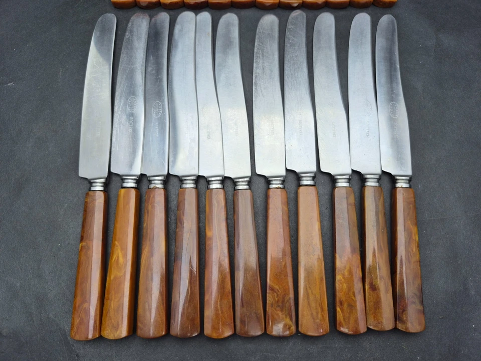 Rare vintage ROSTFREI HIMMEL cutlery set, knives and forks with BAKELITE handles - Image 3 of 4