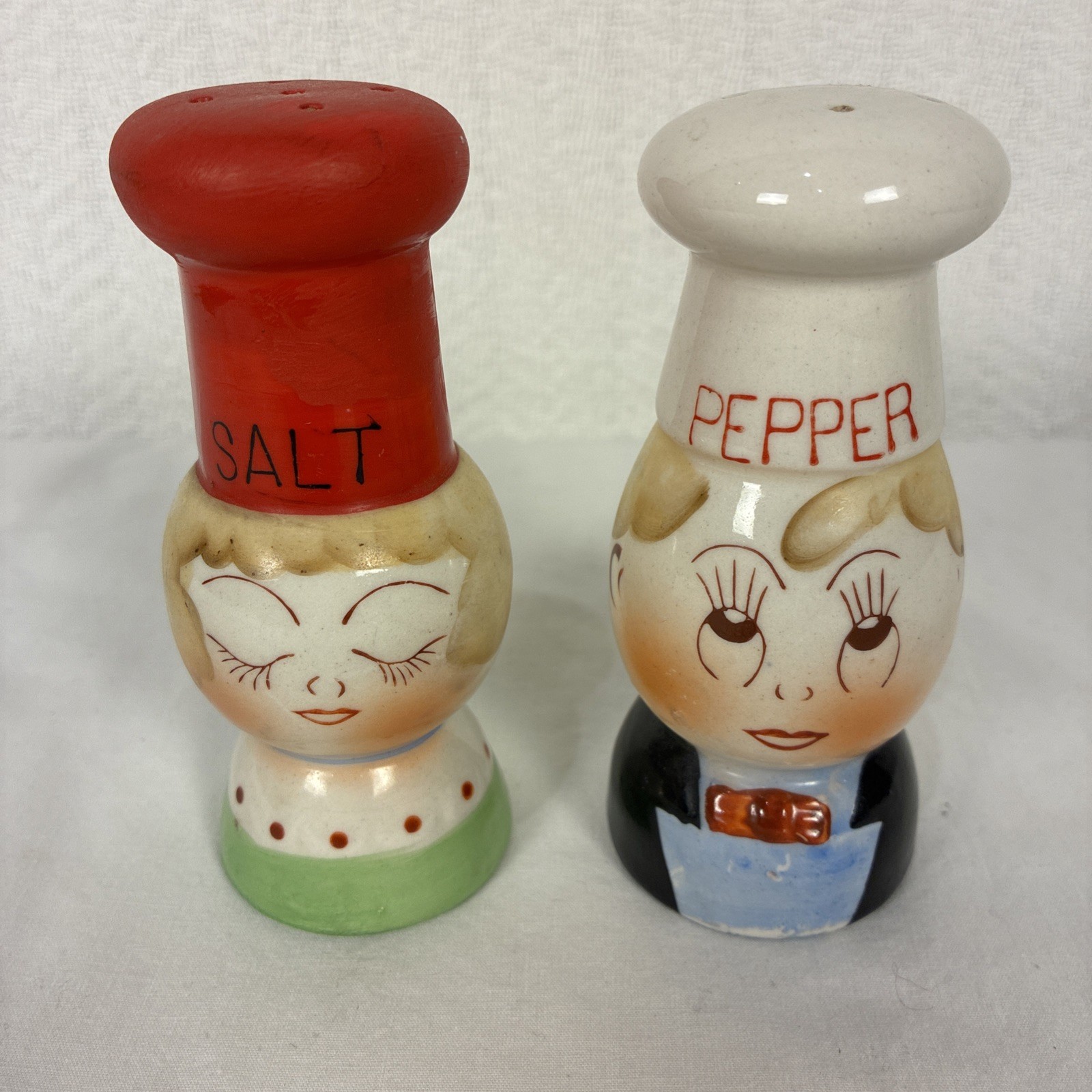 Salt/Pepper Shakers Vintage Anthropomorphic Egg Head Chef Hat Japan NC Marking