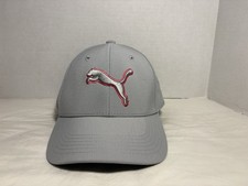 PUMA Stretch Fit Adult Hat Size S/M Gray/Pink Logo Trim