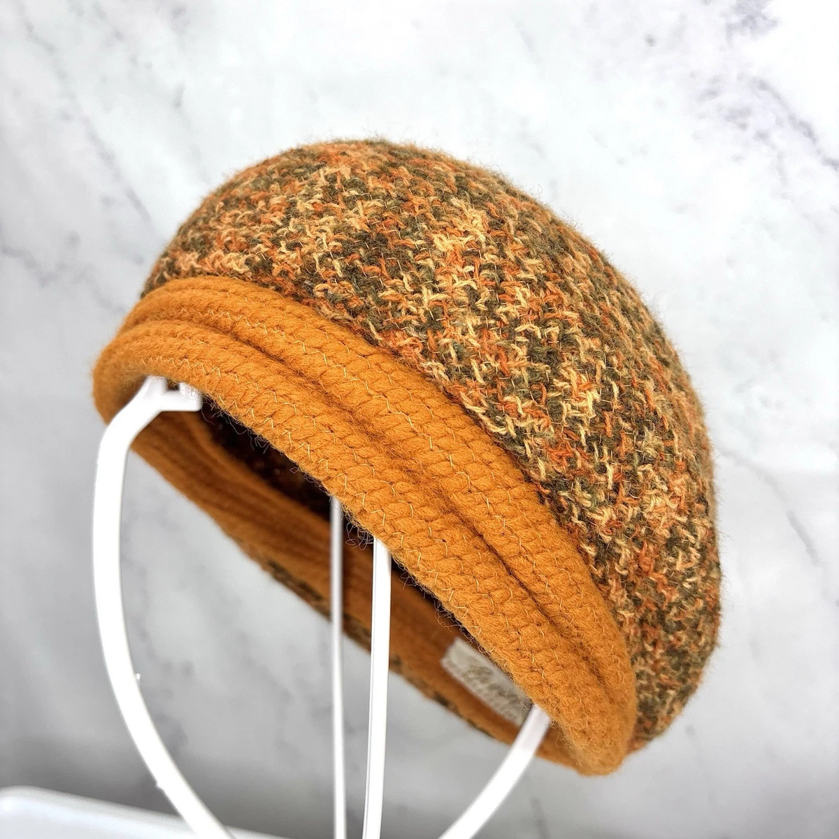 Vintage 50s Newsboy Hat Womens Striped Yellow Brown Knit Beret Cap SOUGAO Women Newsboy Cap Beret Visor Wool Blend Fashion  main image 4