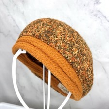 Vintage Everett Original Knitted Beret Hat 70s Orange Brown Textured Wool Retro