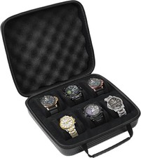 Watch Travel Case, 6 Slots Watch Storage Box for Men, Hard Watch Organizer
