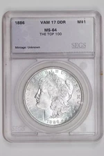 1886 VAM-17 DOUBLED DIE REVERSE TOP 100 MORGAN DOLLAR CHOICE UNC++