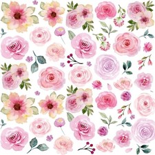 Floral Wall Decals Peel and Stick  60PCS Watercolor Peony Watercolor Floral