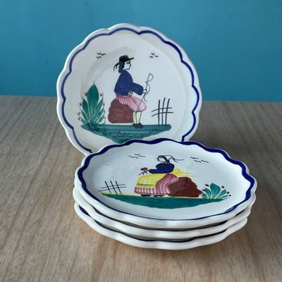 HB Henriot Quimper France 4½ Inch Small Plates Hand Painted for Marshall Field