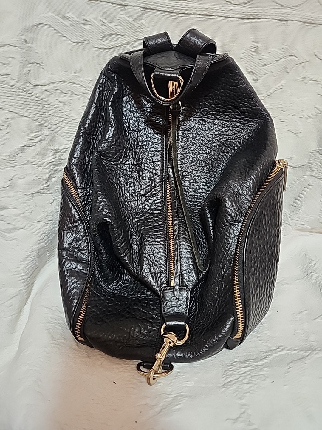 Rebecca Minkoff Julian Black Leather Backpack With Brass Hardware