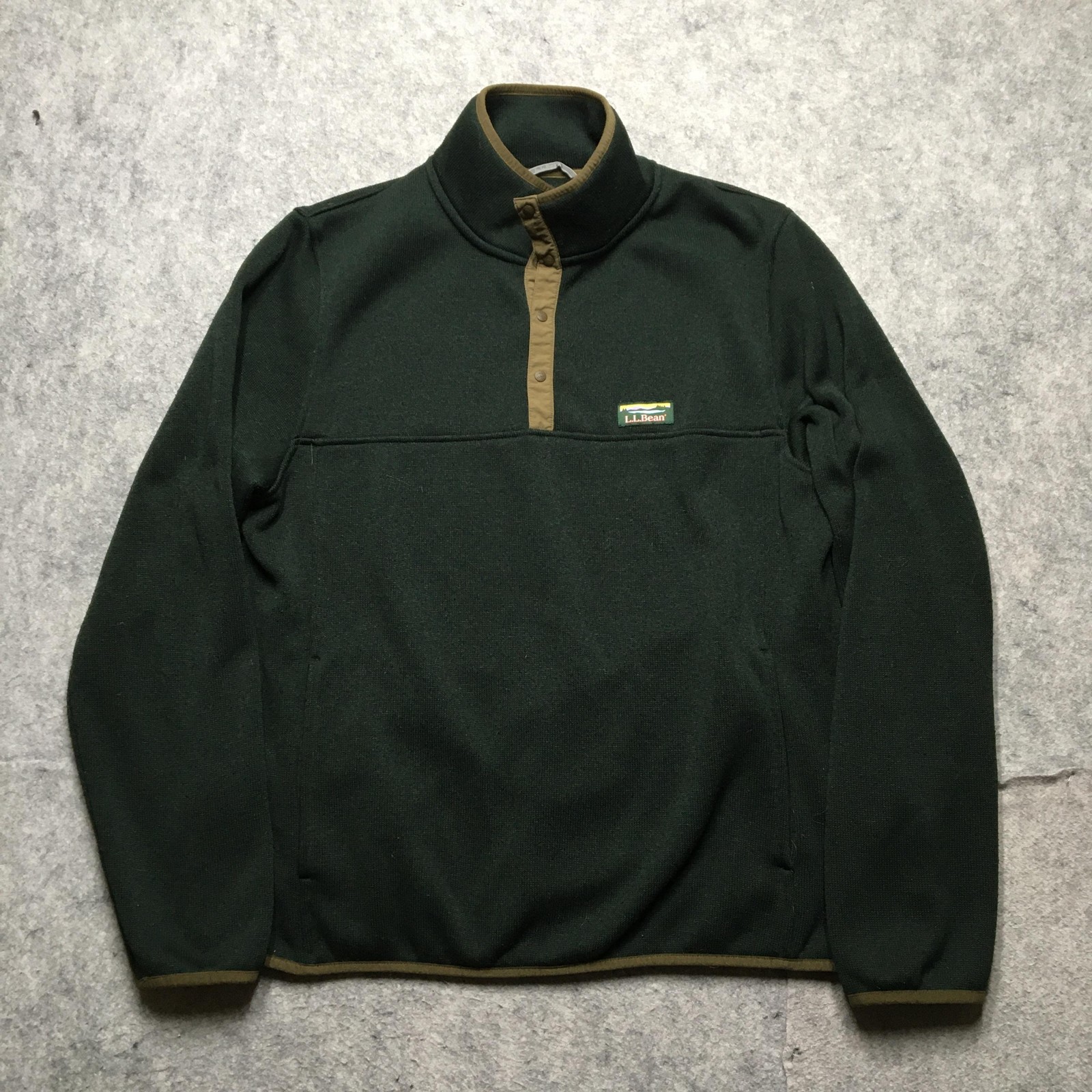 L.L. Bean Sweatshirt Mens Large Green Snap Fleece Slightly Fitted Pullover