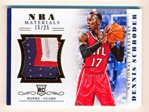 2013 14 National Treasures Dennis Schroder Nba Rookie Materials Patch Rc 15 25 Ebay