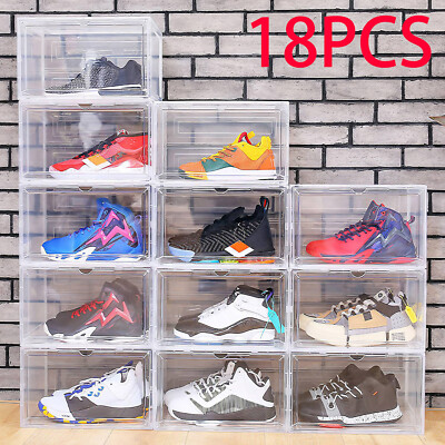 12/18 Foldable Shoe Storage Box Clear Plastic Stackable Sneaker Closet Organizer
