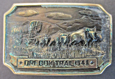 VTG Belt Buckle Oregon Trail 1843 Covered Wagon Ben Franklin 