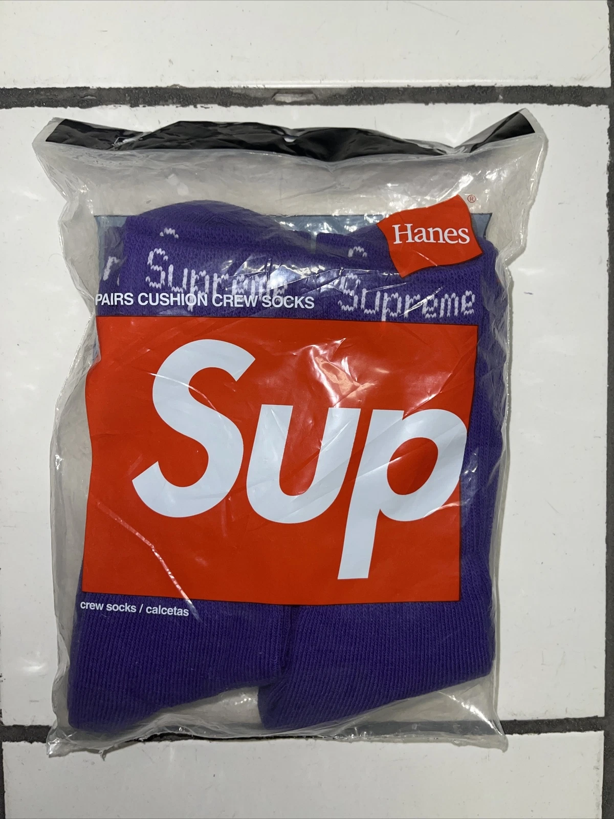 Pack de 4 chaussettes Supreme Hanes Crew   Violet   100 % authentique
