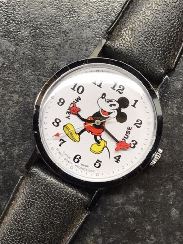 Vintage Mickey Mouse Mens Wrist Watch 34mm 70s Bradley Fat Boy Pie Eye Stainless - Afbeelding 1 van 9