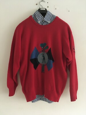 PRINGLE NICK FALDO VINTAGE RED GOLF JUMPER SIZE SMALL UK