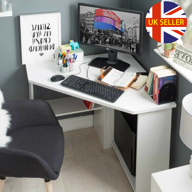 Corner Computer Desk White Wooden Small Table Study Workstation Corner Computer Desk White Wooden Small Table Study Workstation Laptop Desktop