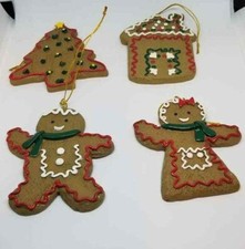 Christmas Tree Ornaments Set of Four Gingerbread Cookies Frosting Hanging Boxed