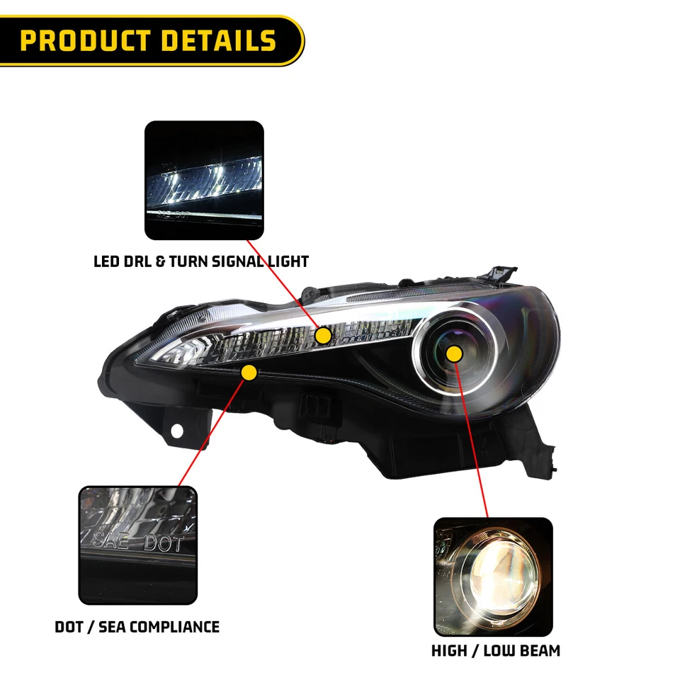 LED Headlights for 2013-2016 Scion FR-S 2013-2016 Toyota 86 Subaru BRZ DRL Lamps - Image 4 of 4