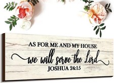 As for Me and My House We Will Serve The Lord Wall Sign Rustic 165x59 Inch White