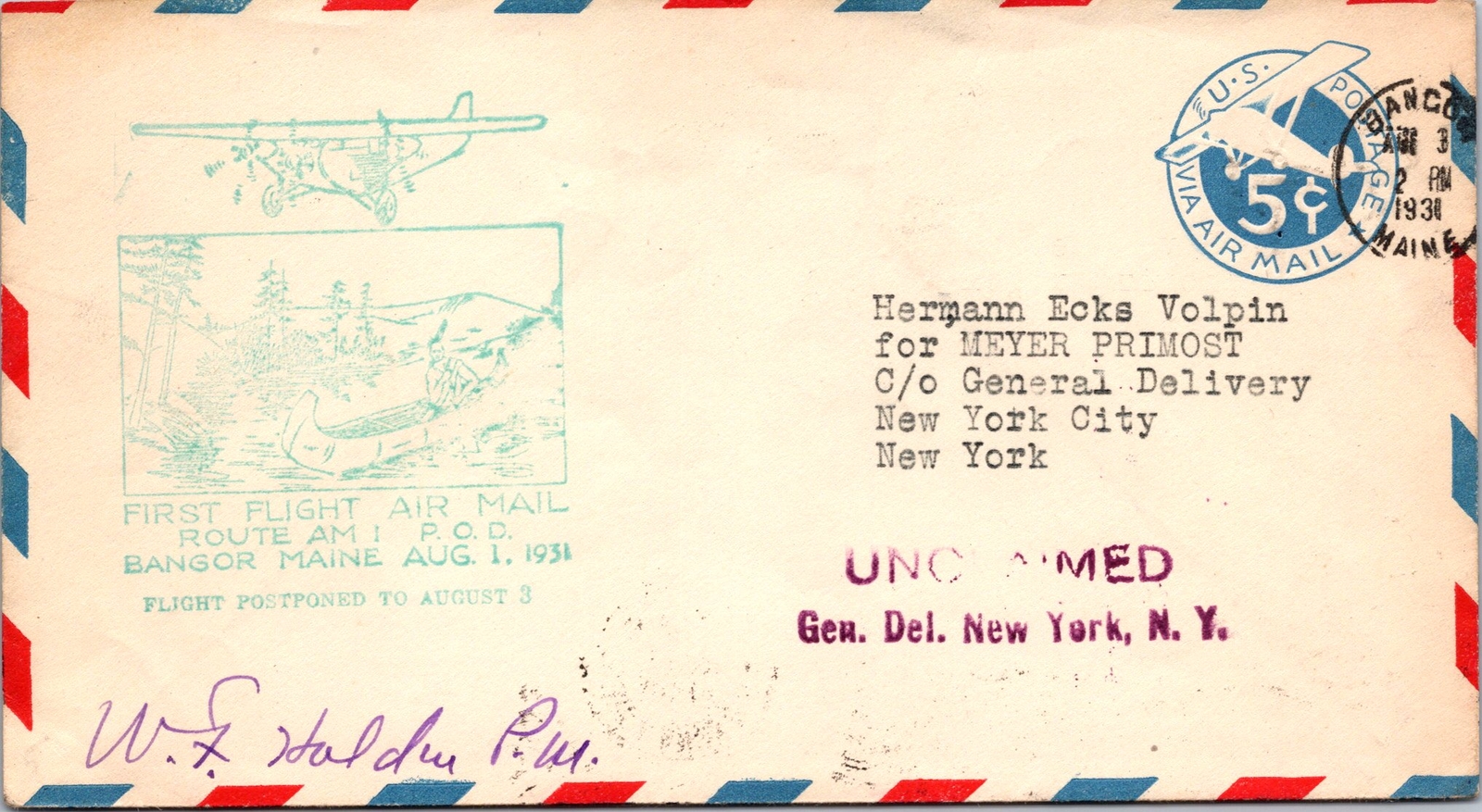 FFC 1931 - Route AM1 POD - Bangor, Maine to New York, NY - F35366 | eBay