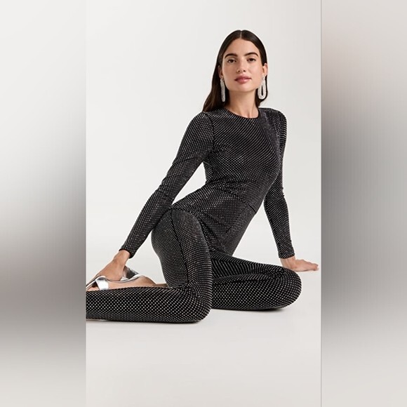 Alice + Olivia Black Freddie Beaded Long Sleeve Catsuit
