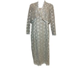 ALEX EVENINGS Womens 18 Taupe Sequin Lace Occasion Mother of Bride Groom Dress