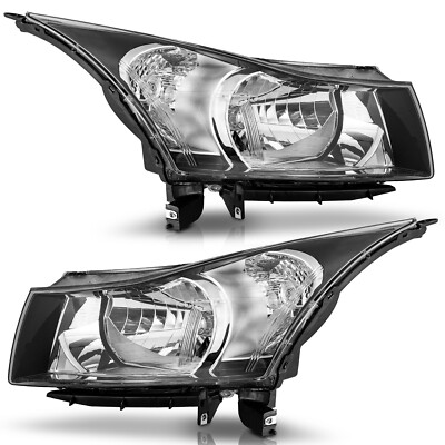 WEELMOTO Pair Headlights For 2011-2015 Chevy Cruze Black Headlamps Left+Right