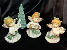 Vintage Set of three Christmas Porcelain Angel Musicians 4.5” Homeco