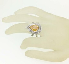 Lab-Created Pear Cut Honey Yellow 3.94CT Citrine With Brilliant CZ Wedding Ring