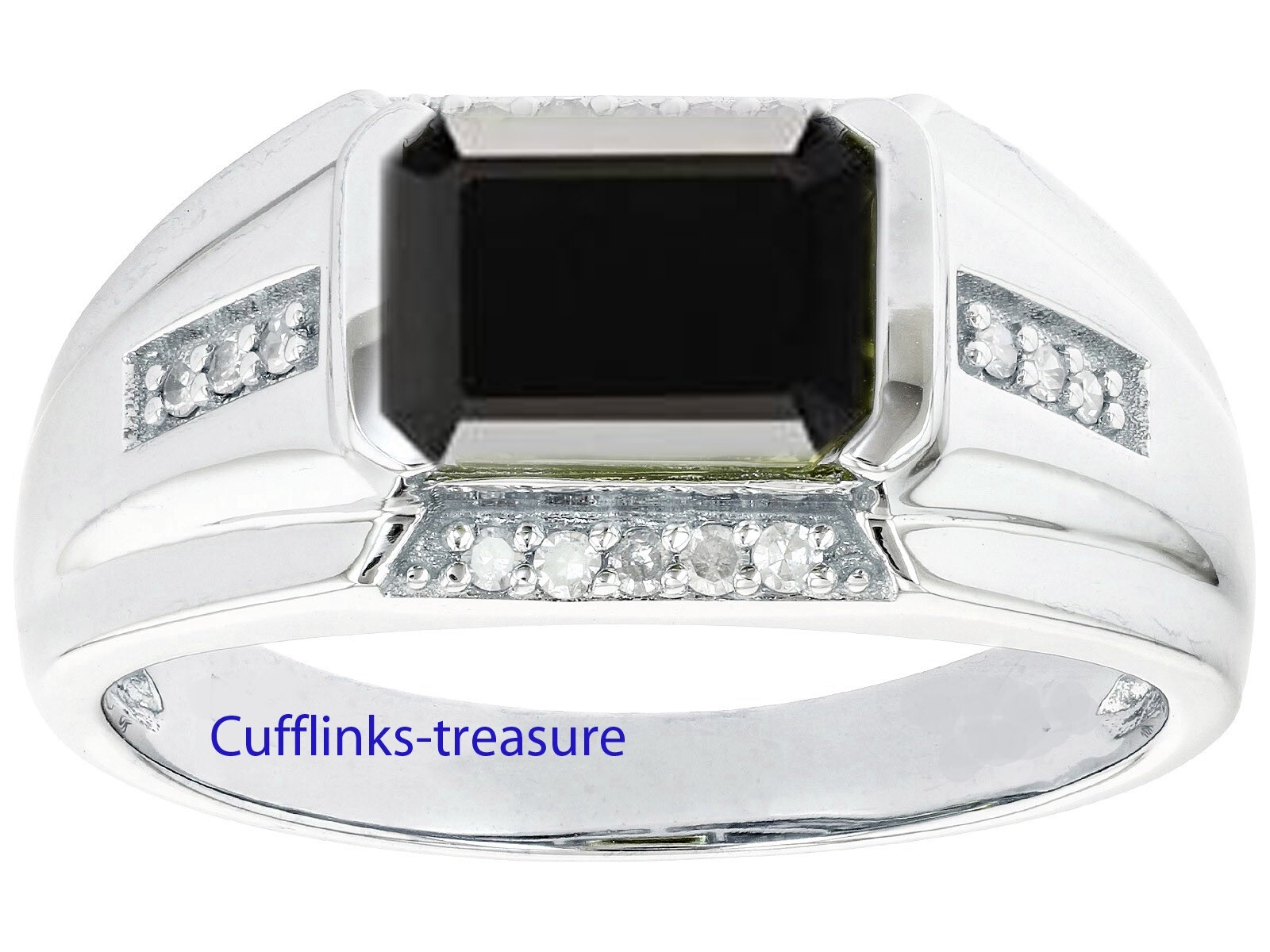 Natural Black Onyx & CZ Gemstones with 925 Sterling Silver Ring For Men's #5579