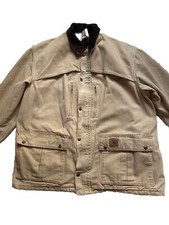 Carhartt Vintage Jacket. Made In USA Beige with brown corduroy collared. CB2595.