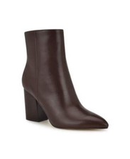 Nine West Women's Plum Block Heel Pointy Toe Dress Booties - Dark Brown Leather