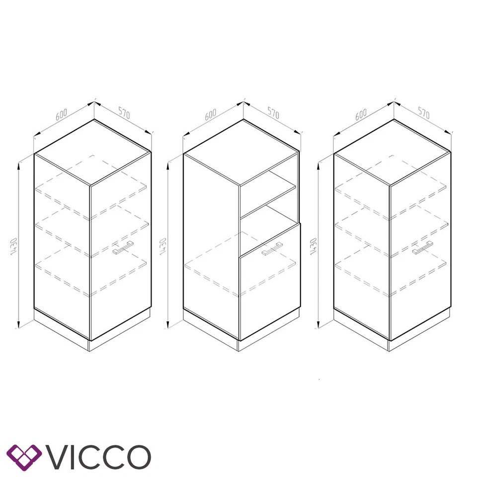 Küchenzeile Küchenblock Einbauküche R-Line Eiche Weiß Hochglanz Backofen Vicco - Bild 3 von 4