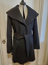 Merona Women's Black Wool Blend Belted Coat Wool Trench Coat Wool Blend Jacket~l