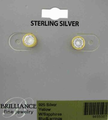 LAB CREATED WEISSE SAPHIRE 1,14 kt OHRSTECKER 0,925 Sterlingsilber-gelb