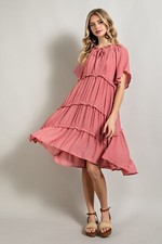 GiGiO Tie Neck Flutter Sleeve Knee Length Midi Dress Women's