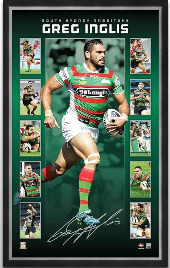 GREG INGLIS SOUTH SYDNEY RABBITOHS SIGNED FRAMED OFFICIAL NRL
