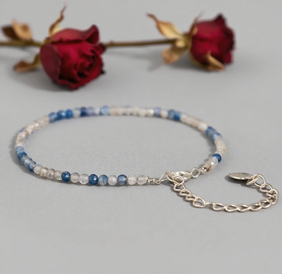 Delicado K2 Azurita Jaspe Cristal Minimalista 3mm Cuentas Facetadas Pulsera Curación Foto 3 de 3